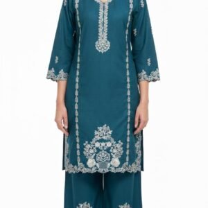 luxury-teal-cotton-2-piece-stitched-suit