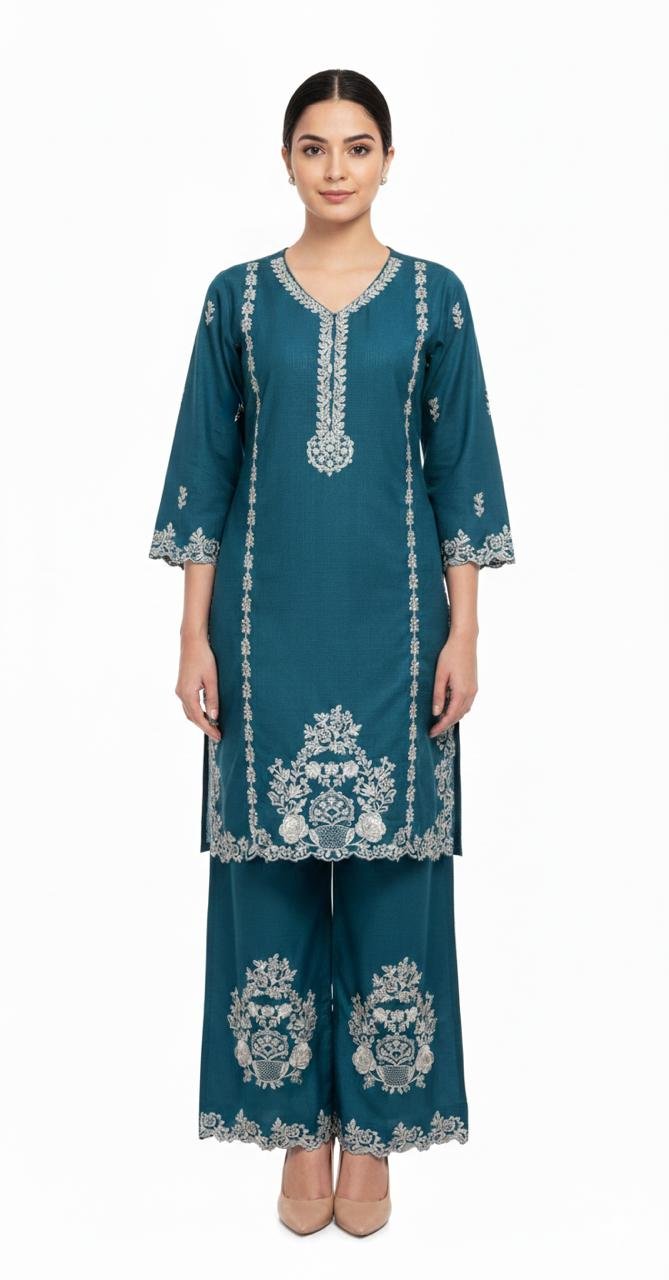 luxury-teal-cotton-2-piece-stitched-suit
