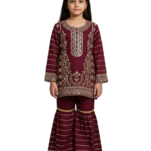 maroon-chiffon-sharara-suit-for-girls