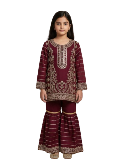 maroon-chiffon-sharara-suit-for-girls